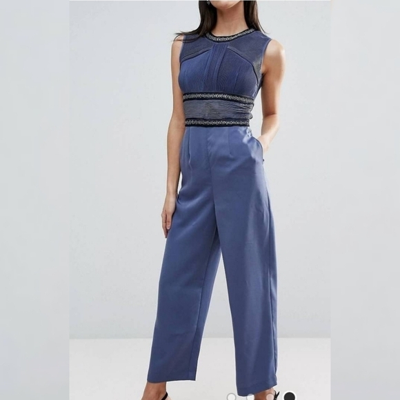 Asos Open Back Embellished Elegant Blue Jumpsuit - Picture 4 of 16